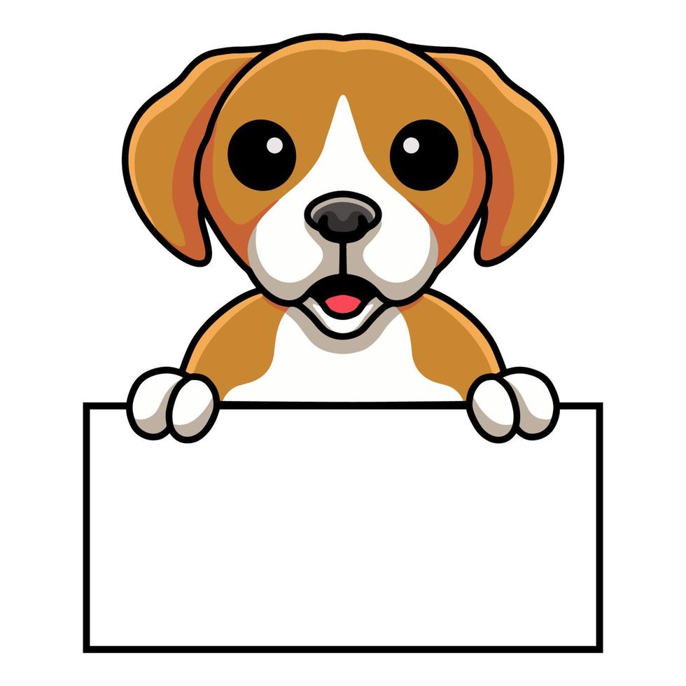 desenho animado de cachorrinho beagle bonitinho segurando cartaz em branco vetor