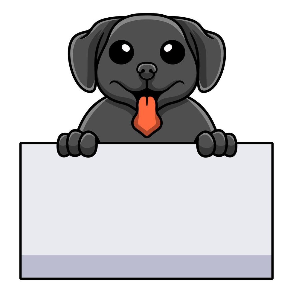 desenho de cachorro labrador preto fofo segurando placa em branco vetor