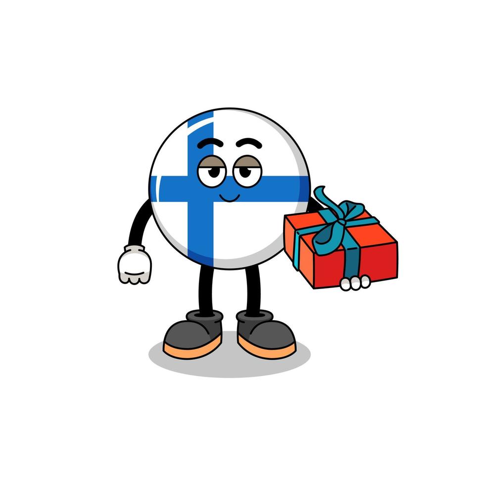 ilustração de mascote finlandesa dando um presente vetor