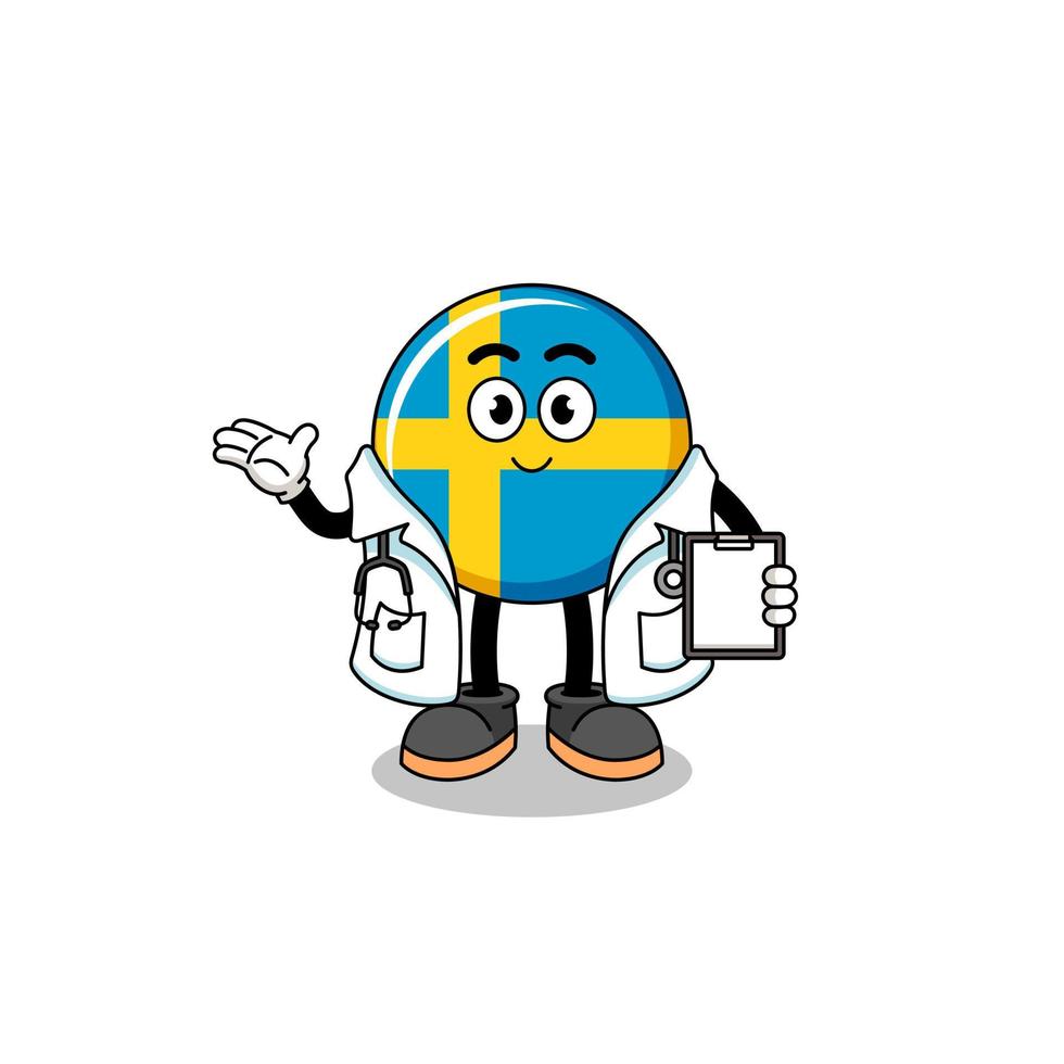 mascote dos desenhos animados da bandeira sueca médico vetor