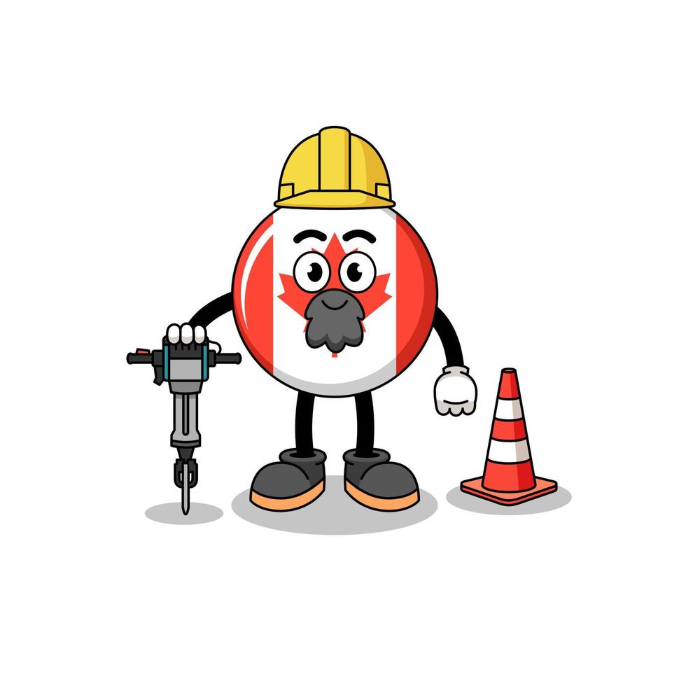 desenho de personagem da bandeira do canadá trabalhando na construção de estradas vetor