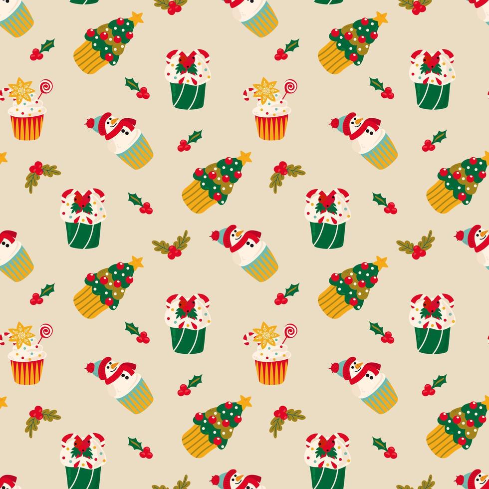 padrão sem emenda com cupcakes de natal. design para tecido, têxtil, papel de parede, embalagem, papel de embrulho. vetor