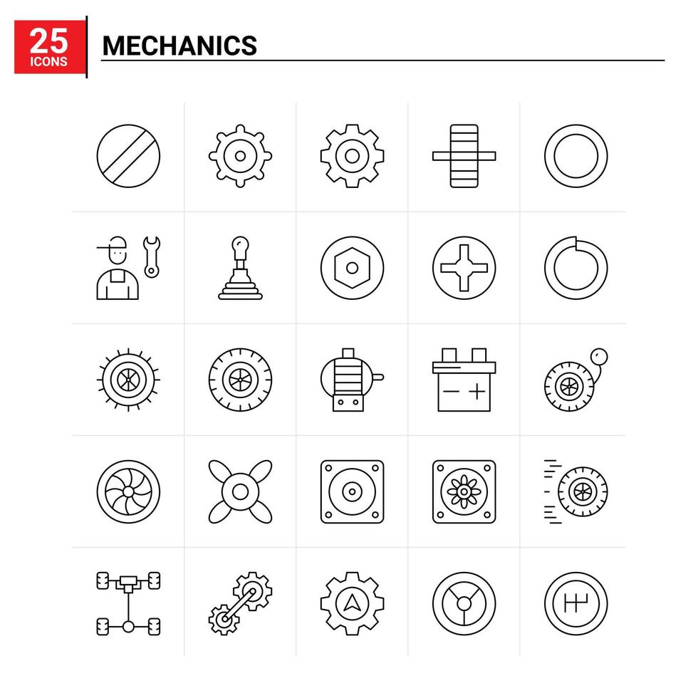 conjunto de ícones de 25 mecânicas de fundo vetorial vetor