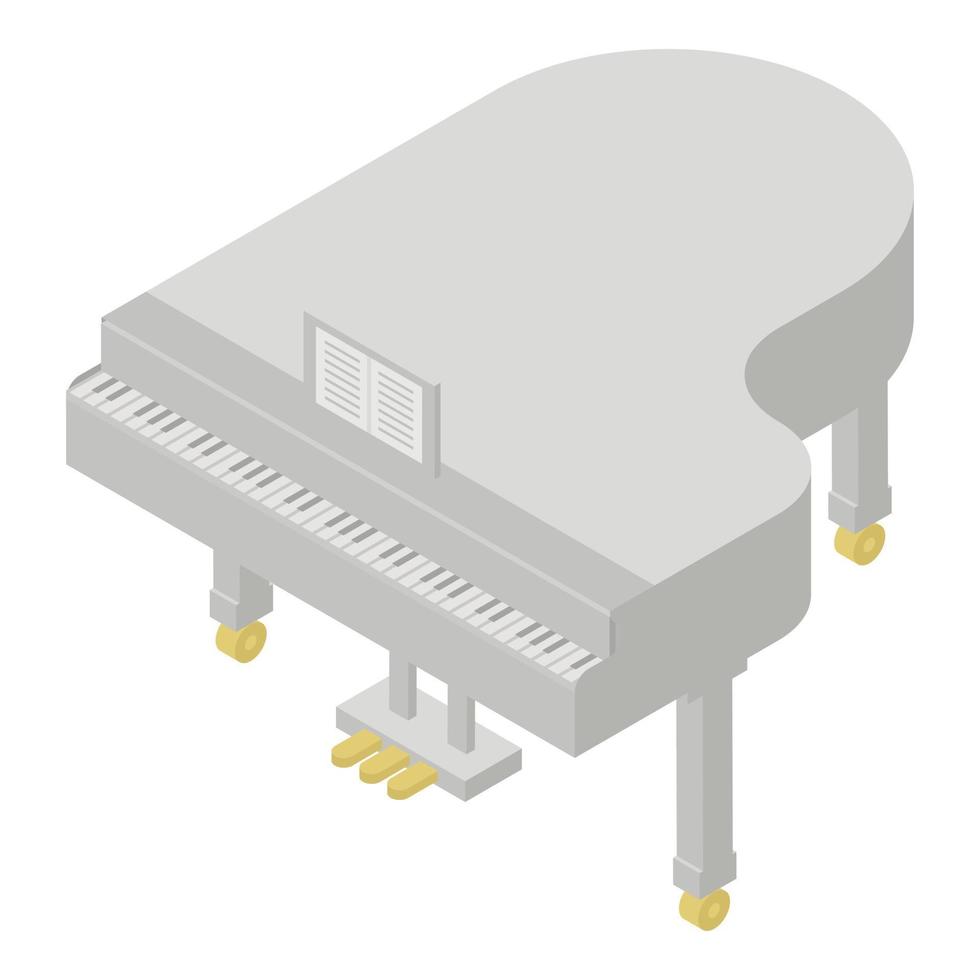 ícone de piano de cauda branco, estilo isométrico vetor