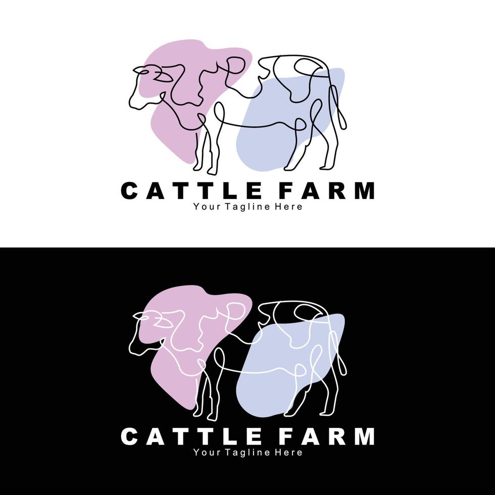 logotipo de animais de vaca, fazenda de gado, design de ilustração de animais de fazenda de laticínios vetor