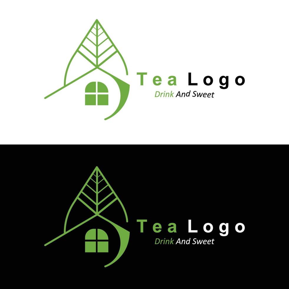 design de logotipo de chá, ícone de bebida vetorial de folhas verdes, para saúde vetor