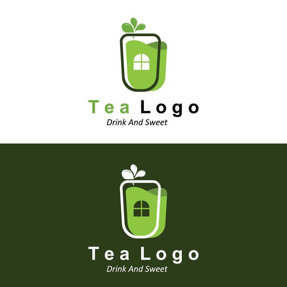 design de logotipo de chá, ícone de bebida vetorial de folhas verdes, para saúde vetor