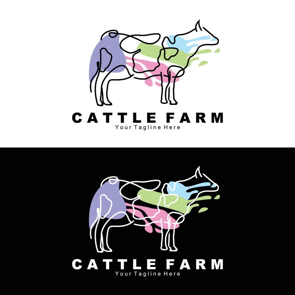 logotipo de animais de vaca, fazenda de gado, design de ilustração de animais de fazenda de laticínios vetor