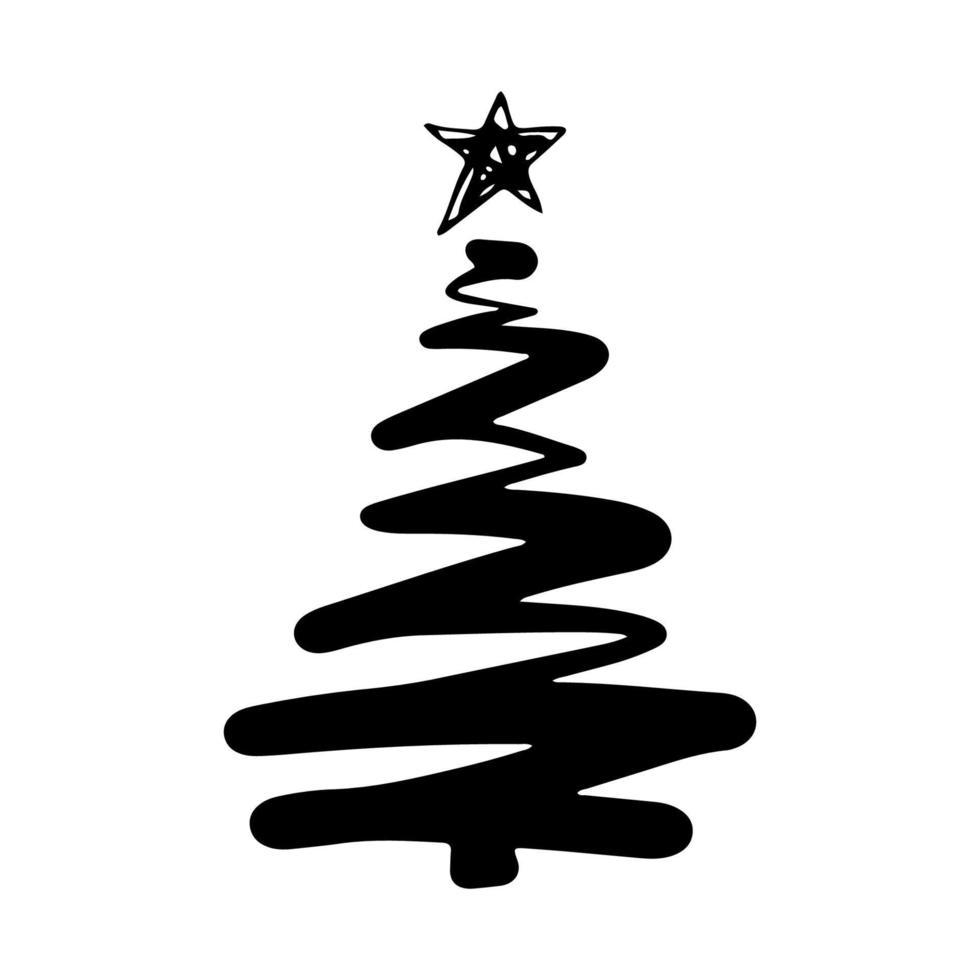 árvore de natal em estilo doodle. esboço desenhado à mão de uma árvore de natal. ilustração vetorial. Isolado em um fundo branco. ilustração para gráficos, site, logotipo, ícones, cartões postais vetor