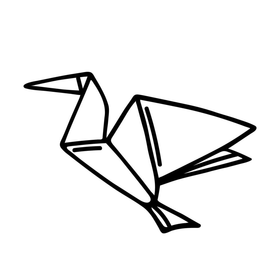 ícone de vetor de guindaste de origami. papel dobrado em forma de pássaro. Doodle simples desenhado à mão isolado no fundo branco. bordado tradicional japonês, hobby. clipart de desenho animado plano para logotipos, aplicativos, web