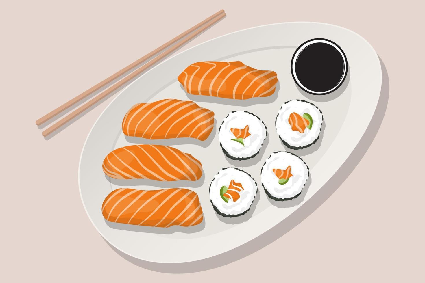 ilustração vetorial de comida de sushi japonês desenhada à mão vetor