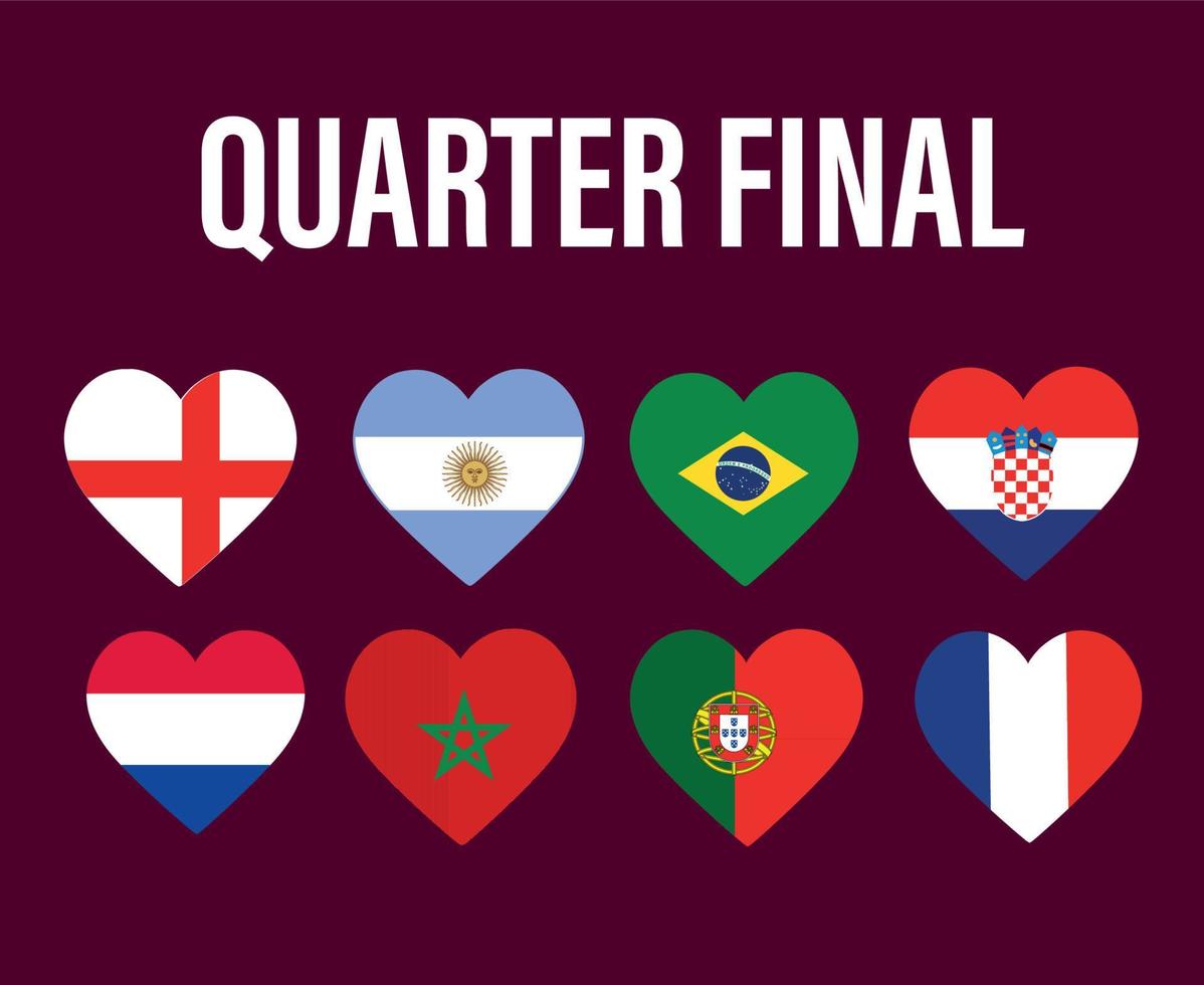 quartas de final países bandeira coração símbolo design ilustração de equipes de futebol de países vetor final de futebol