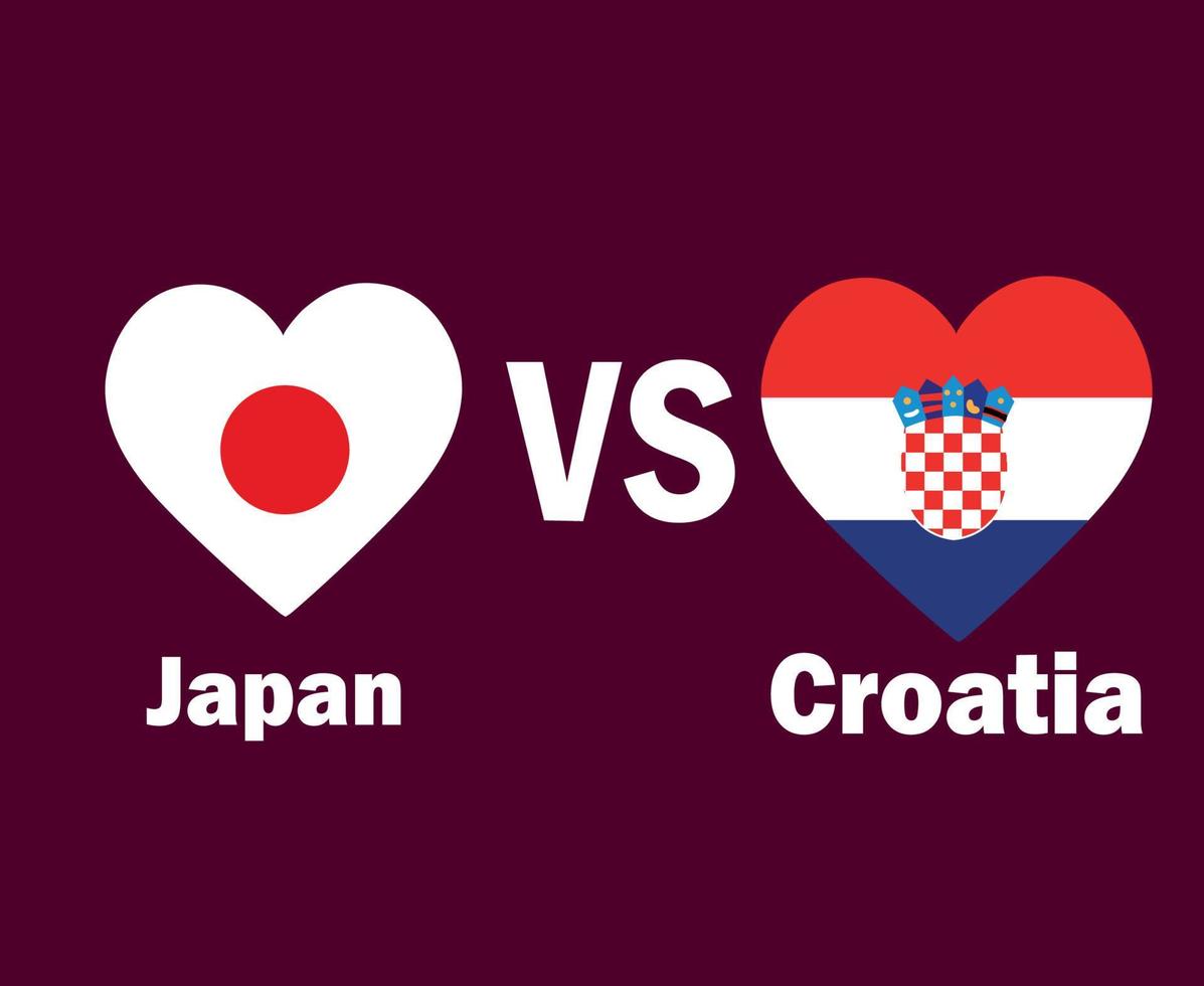 coração de bandeira do japão e da croácia com design de símbolo de nomes ásia e europa vetor final de futebol ilustração de times de futebol de países asiáticos e europeus