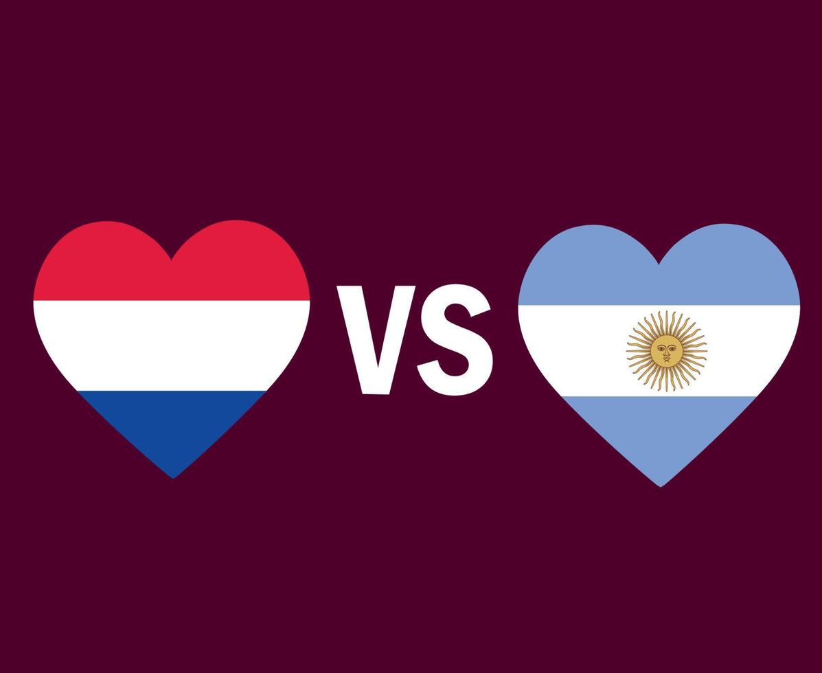bandeira da holanda e da argentina desenho do símbolo do coração américa latina e europa vetor final de futebol ilustração de times de futebol de países latino-americanos e europeus