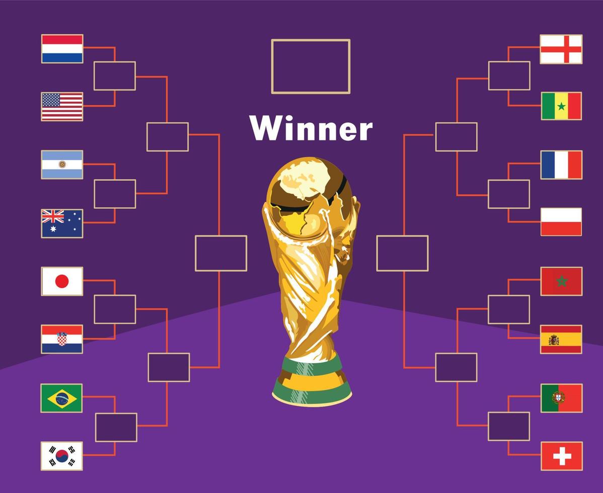 bandeiras países emblema e troféu design de símbolo da copa do mundo final de futebol ilustração de times de futebol de países vetor