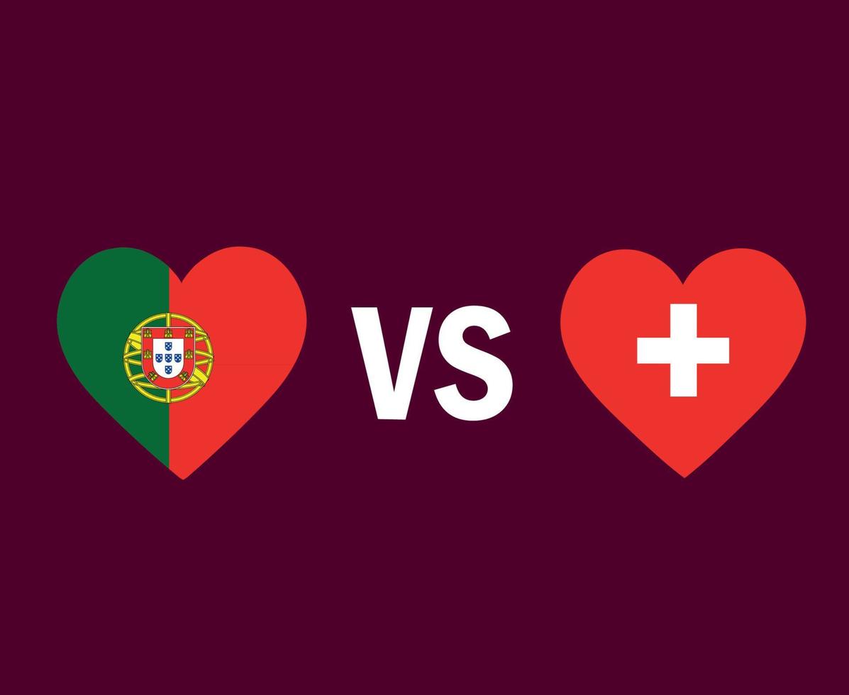 portugal e suíça bandeira coração símbolo design europa vetor final de futebol países europeus ilustração de times de futebol