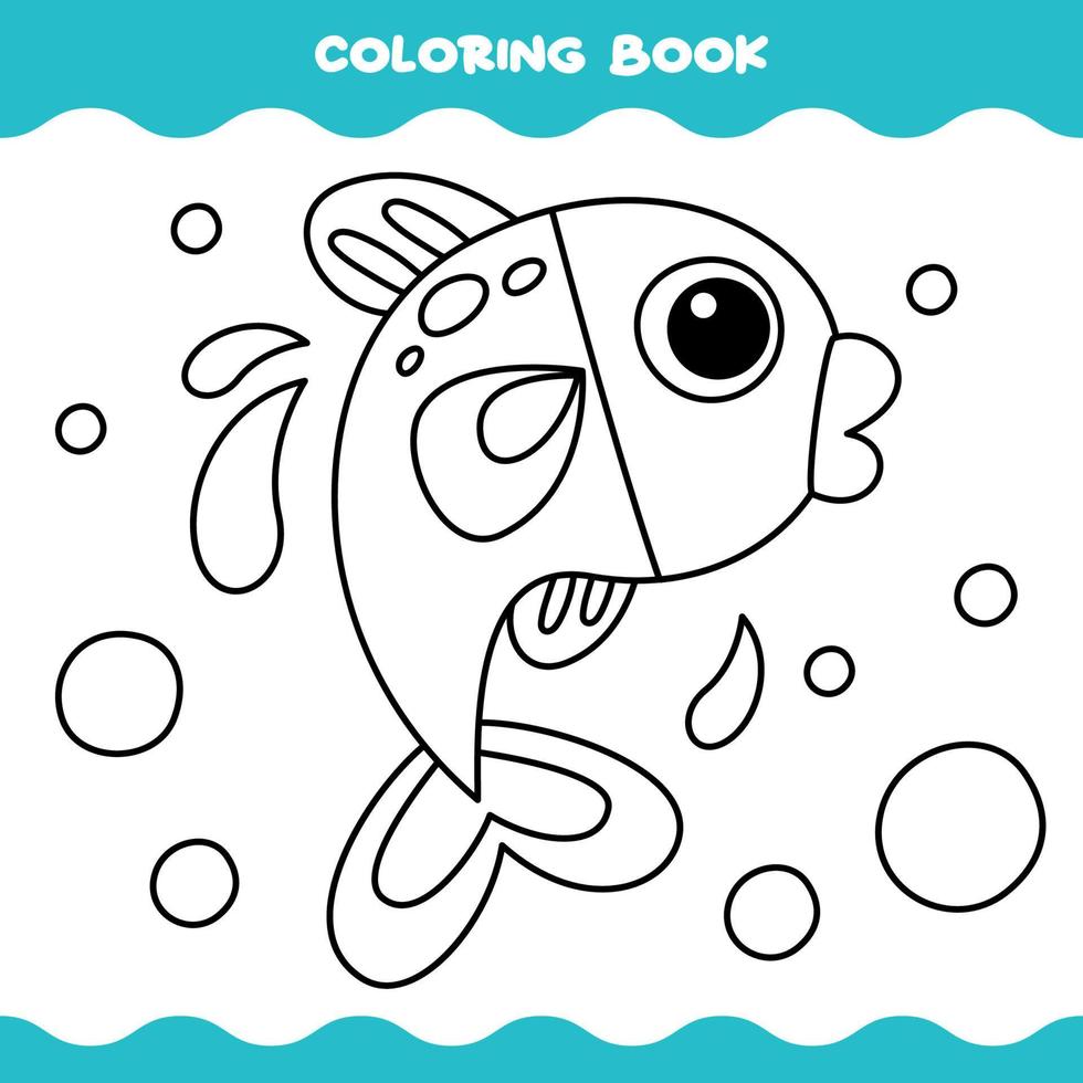 página para colorir com peixe de desenho animado vetor