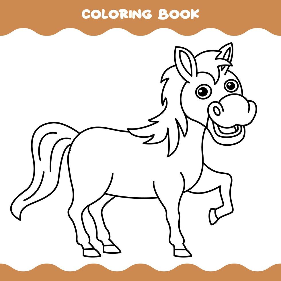 página para colorir com cavalo de desenho animado vetor