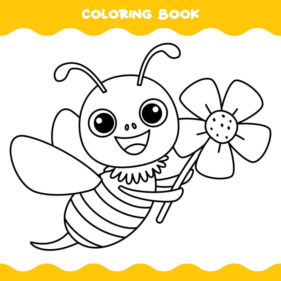 página para colorir com abelha de desenho animado vetor