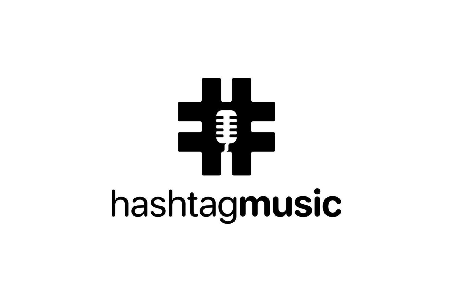 logotipo de hashtag de música de espaço negativo preto e branco vetor