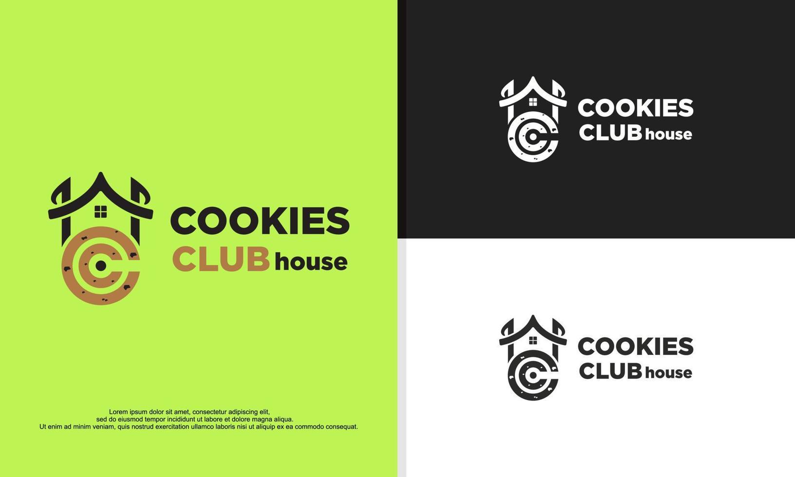 logotipo da casa do clube de biscoitos, cc inicial combinado com casa e biscoitos vetor