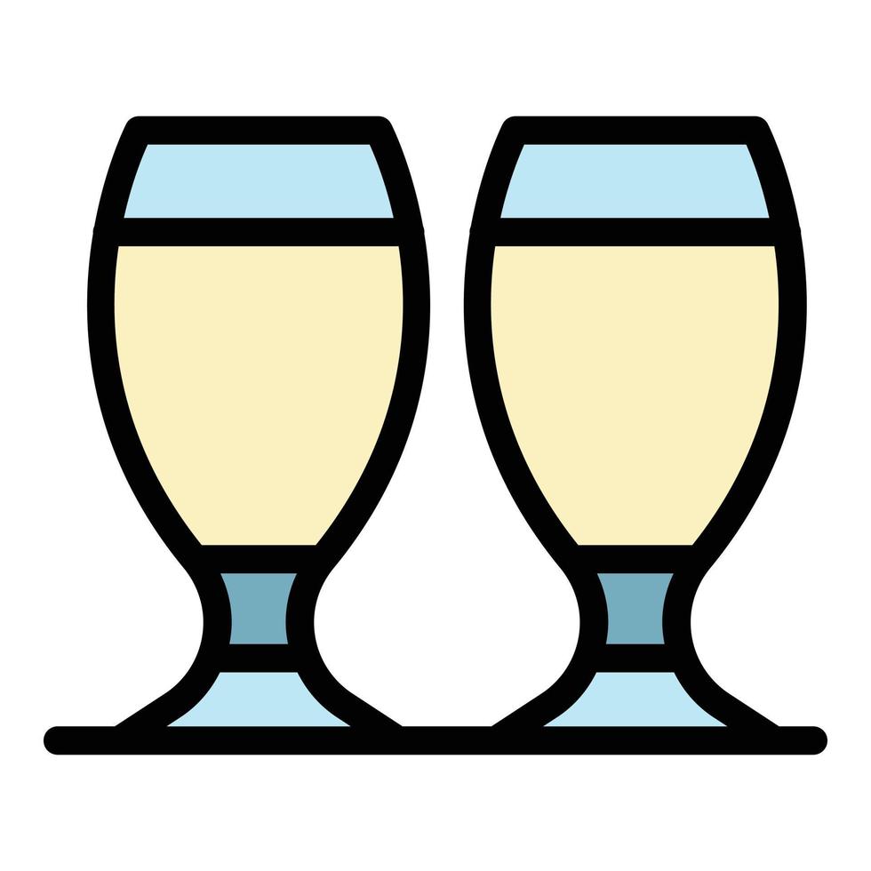 vetor de contorno de cor de ícone de dois copos de cerveja
