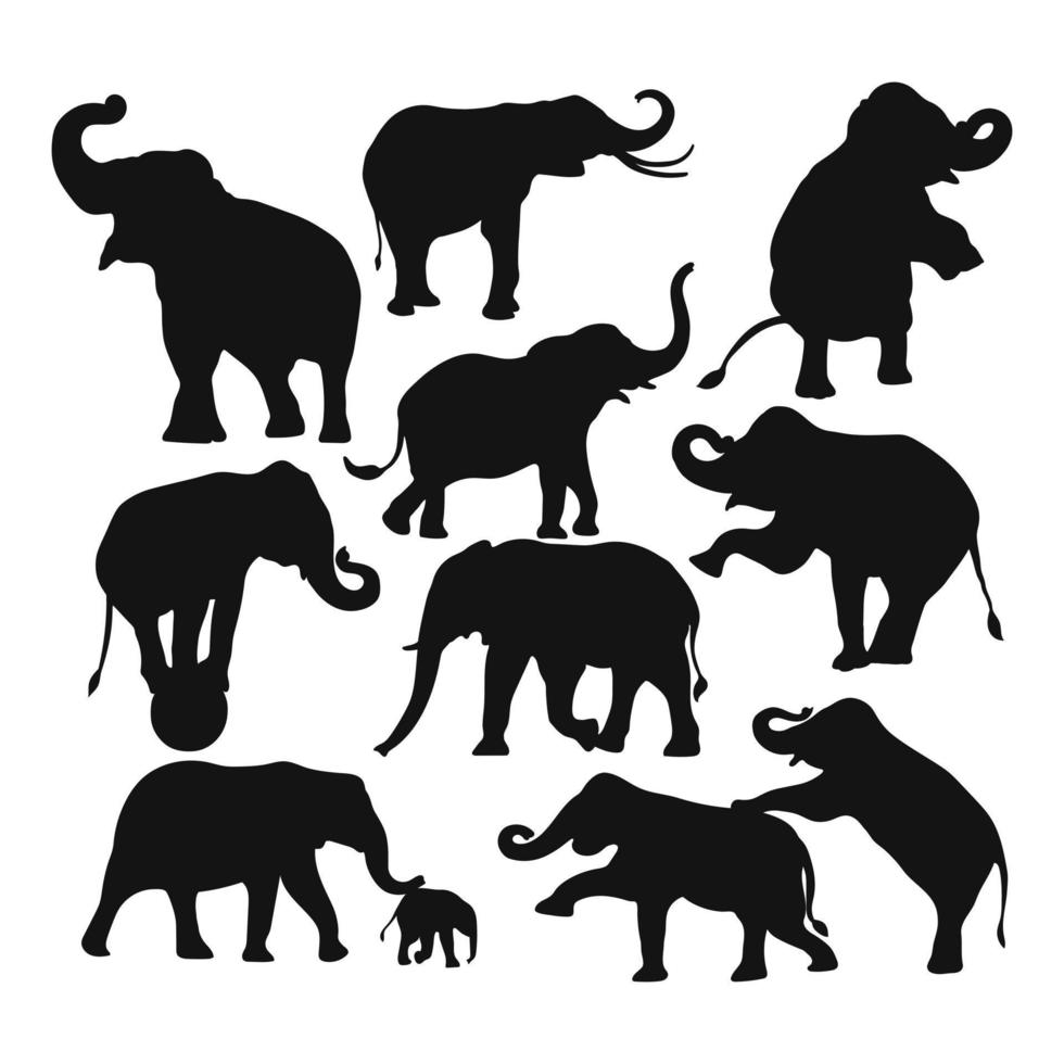 conjunto de coleta de elefante de silhueta de desenho de mão vetor