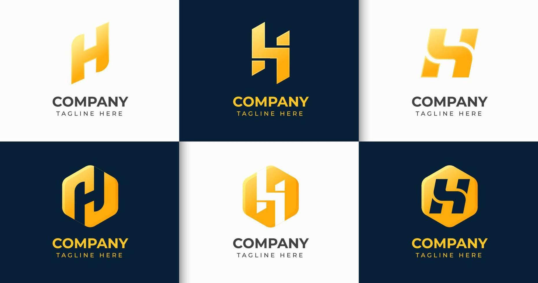 conjunto de pacote grande de design de logotipo de letra h de luxo. elemento de design vetorial, com elemento de estilo geométrico de logotipo de variedade h, sinal de negócios, logotipos, identidade, ilustrações vetoriais. vetor