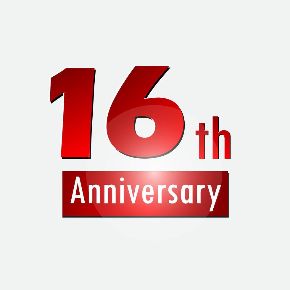 comemoração de aniversário de 16 anos vermelho logotipo simples fundo branco vetor