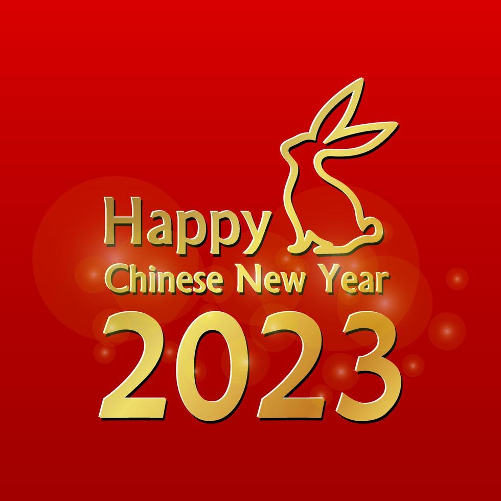 logotipo simples feliz ano novo chinês com símbolo de coelho e fundo vermelho vetor