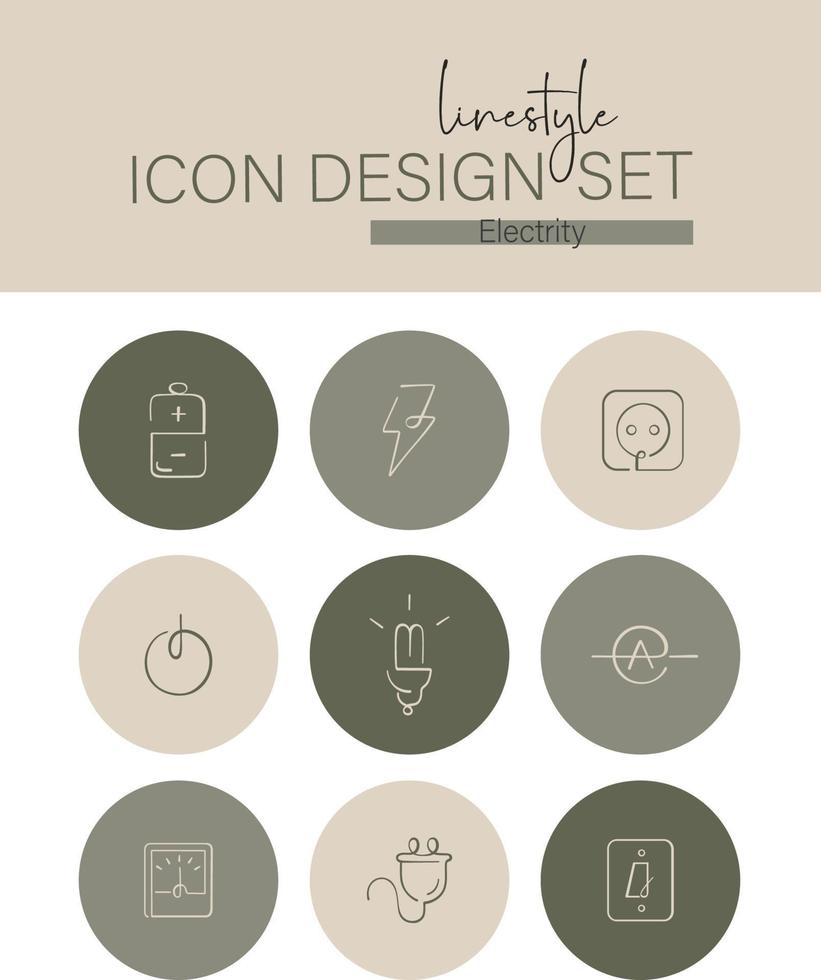 conjunto de design de ícone de estilo de linha eletricidade vetor