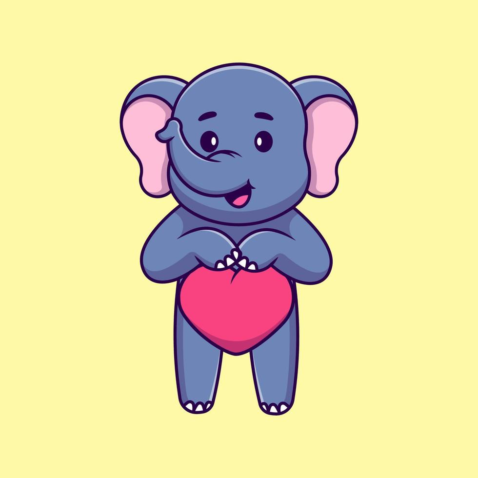 elefante fofo segurando ilustração de ícones de vetor de desenho de amor de coração. conceito de desenho animado plano. adequado para qualquer projeto criativo.