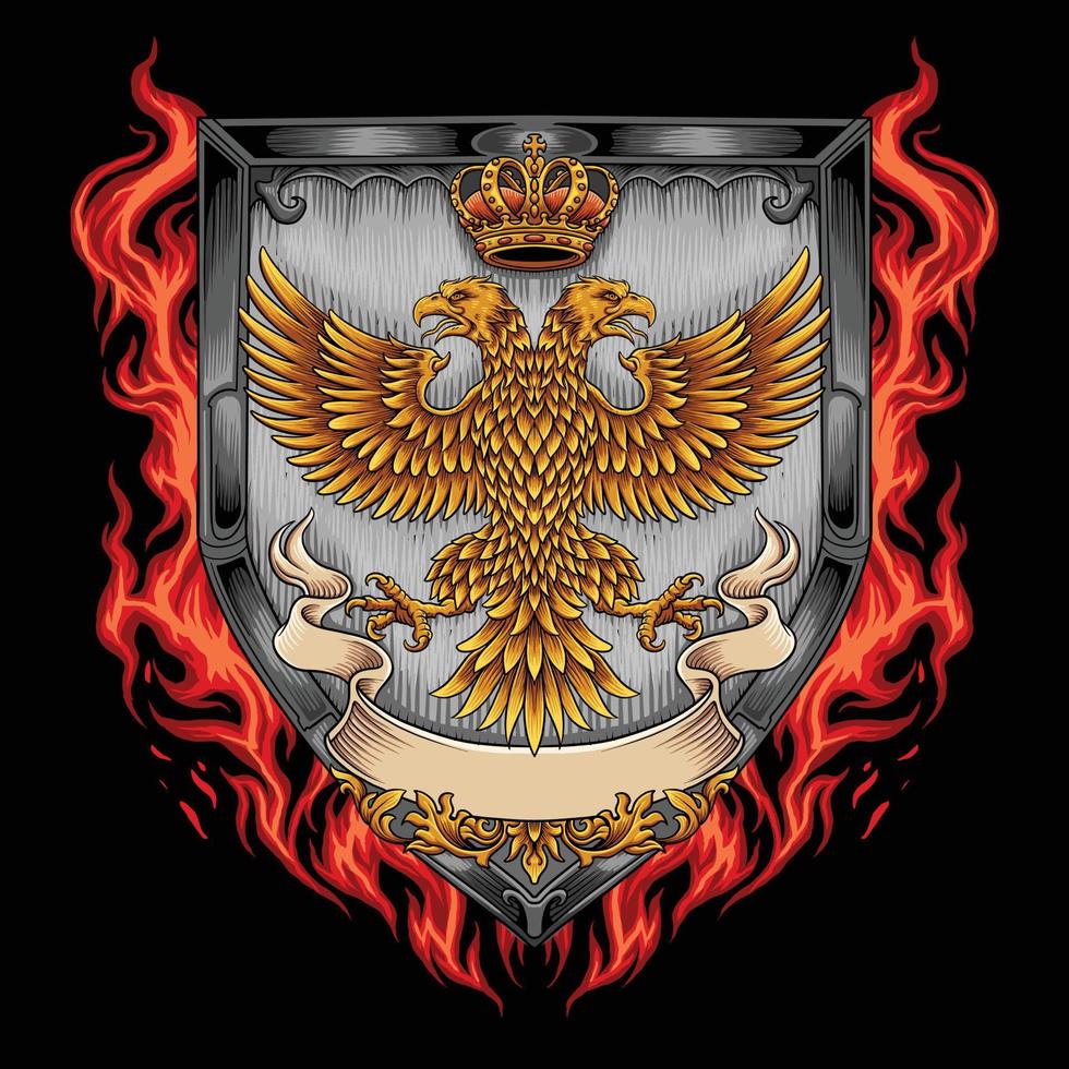 Águia da Albânia com escudo e coroa em chamas vetor