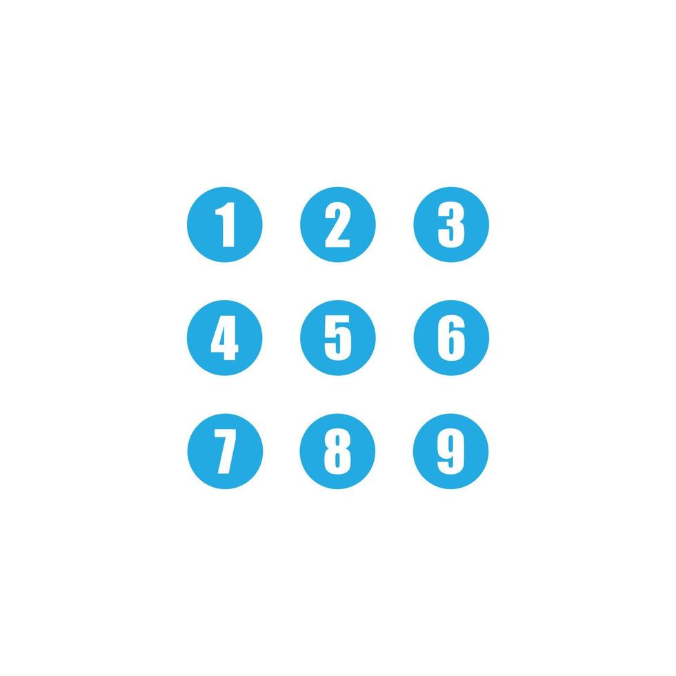 conjunto de vetores eps10 azul de ícone redondo de números 1-9 isolado no fundo branco. símbolo de números desenhados à mão da fonte do círculo em um estilo moderno simples e moderno para o design do seu site, logotipo e aplicativo móvel
