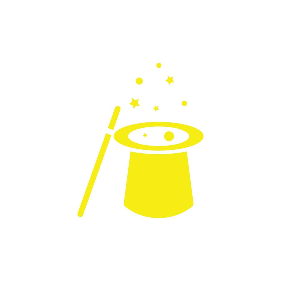 eps10 vetor amarelo varinha mágica chapéu sólido arte ícone isolado no fundo branco. símbolo mágico de top e stick em um estilo simples e moderno para o design do seu site, logotipo e aplicativo móvel