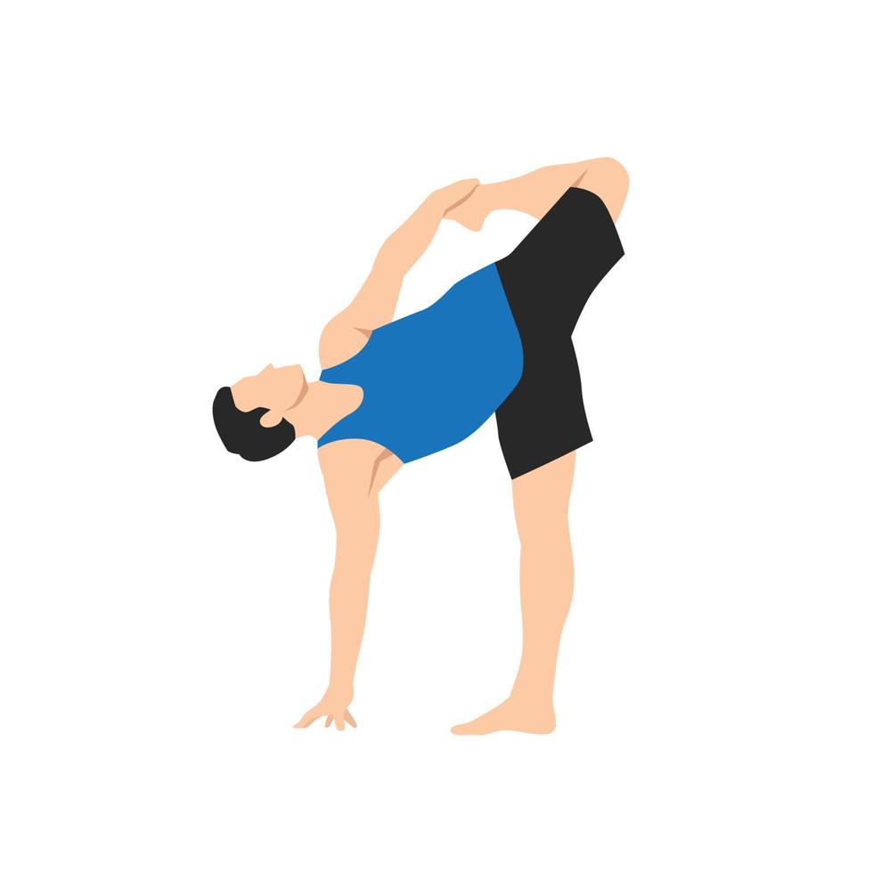 homem fazendo yoga asana ardha chandra chapasana pose de cana-de-açúcar. ilustração vetorial plana isolada no fundo branco vetor