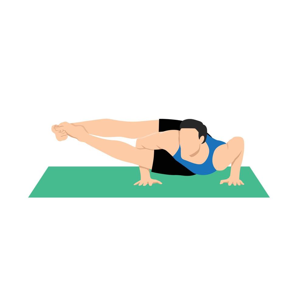 homem praticando ioga, fazendo astavakrasana de suporte de braço, pose de oito ângulos de equilíbrio de braço assimétrico. ilustração vetorial plana isolada no fundo branco vetor