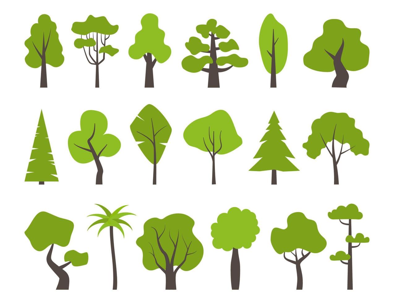 grande conjunto de várias árvores verdes. ícones de árvore definidos em um estilo moderno simples. ilustração vetorial. vetor