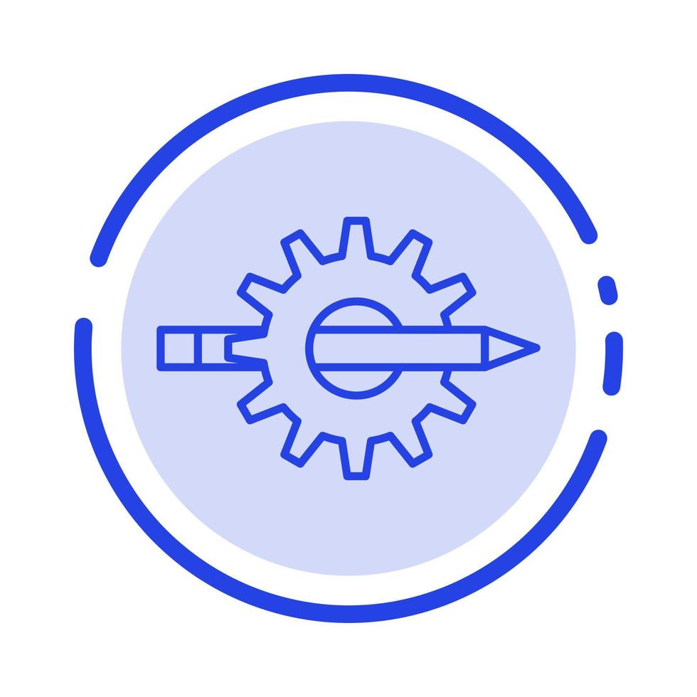 produção de engrenagem de desenvolvimento de design de redação de conteúdo ícone de linha pontilhada azul vetor