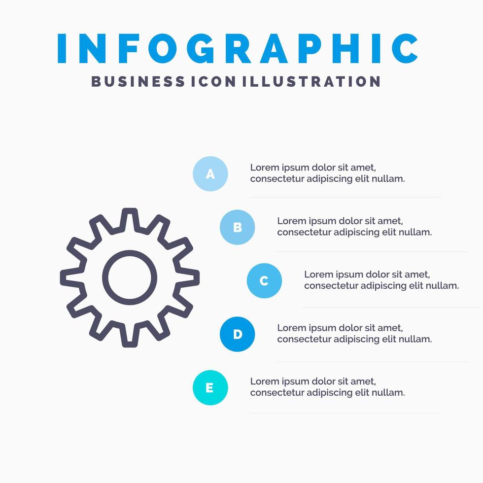 ícone de linha de configuração de engrenagem de engrenagens com fundo de infográficos de apresentação de 5 etapas vetor