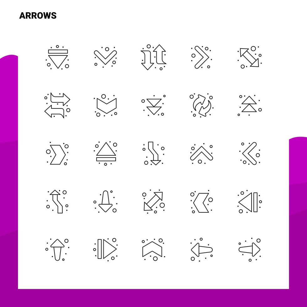 conjunto de ícones de linha de setas conjunto de 25 ícones design de estilo de minimalismo vetorial conjunto de ícones pretos pacote de pictograma linear vetor