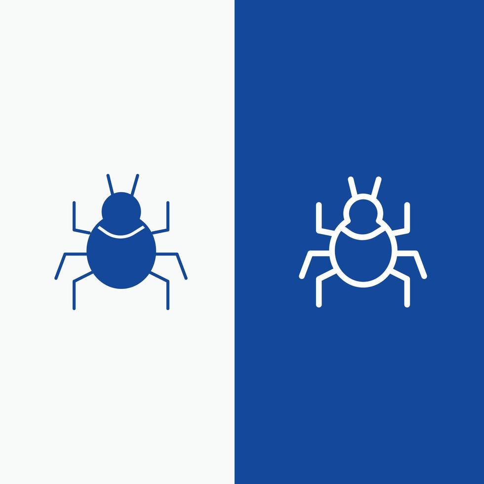 linha indiana do vírus da natureza do bug e ícone sólido do glifo banner azul linha e ícone sólido do glifo banner azul vetor