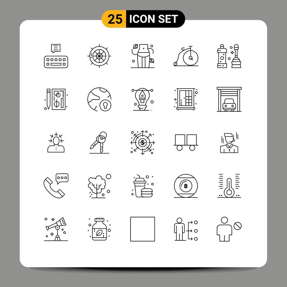 25 ícones criativos, sinais e símbolos modernos de veículos mais limpos, dieta, transporte, bicicleta, elementos de design vetorial editáveis vetor