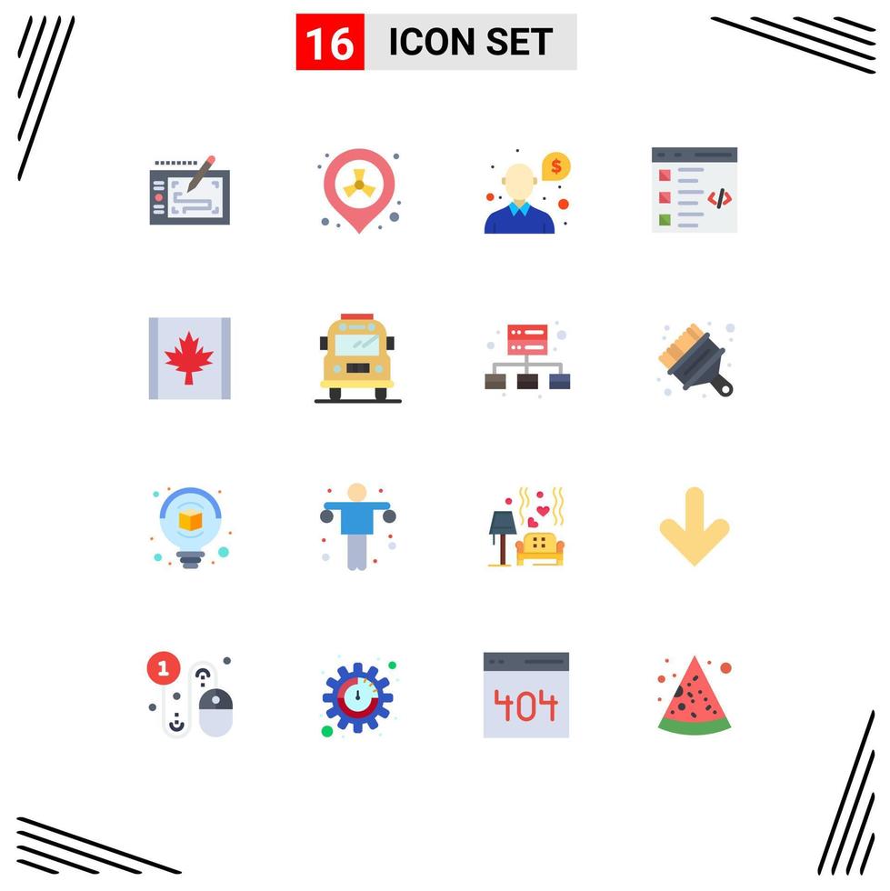 conjunto de cores planas de interface móvel de 16 pictogramas do desenvolvimento do canadá ajuda a desenvolver verifique o pacote editável de elementos de design de vetores criativos