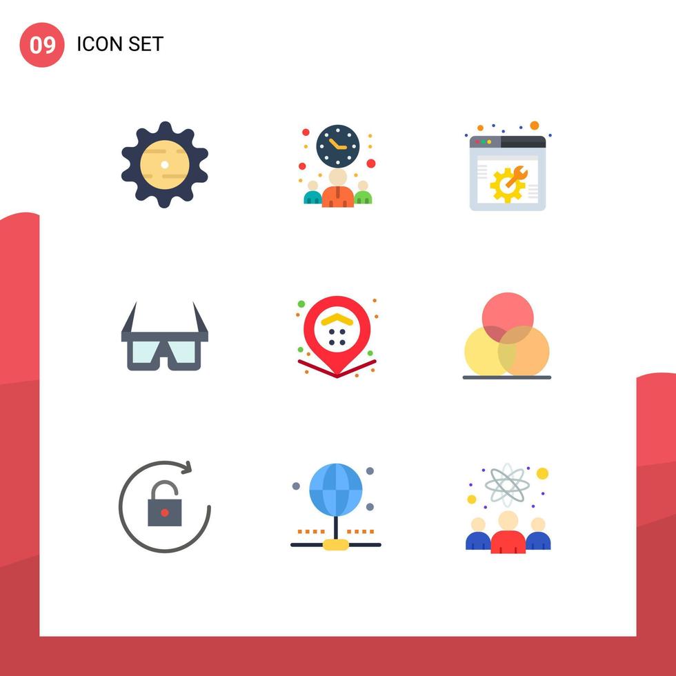 pacote de ícones vetoriais de estoque de 9 sinais e símbolos de linha para mapa estéreo chave inglesa óculos óculos elementos de design vetorial editáveis vetor