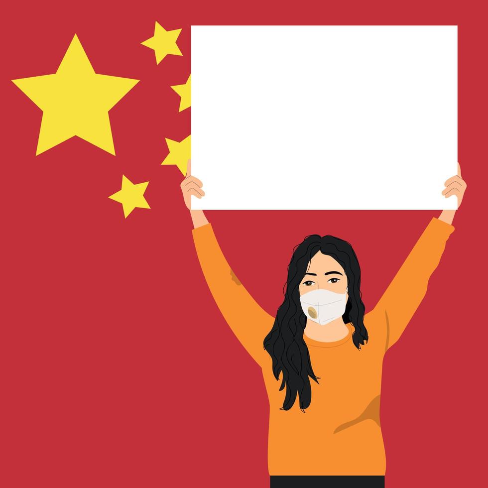 menina chinesa segurando bandeira vazia vetor