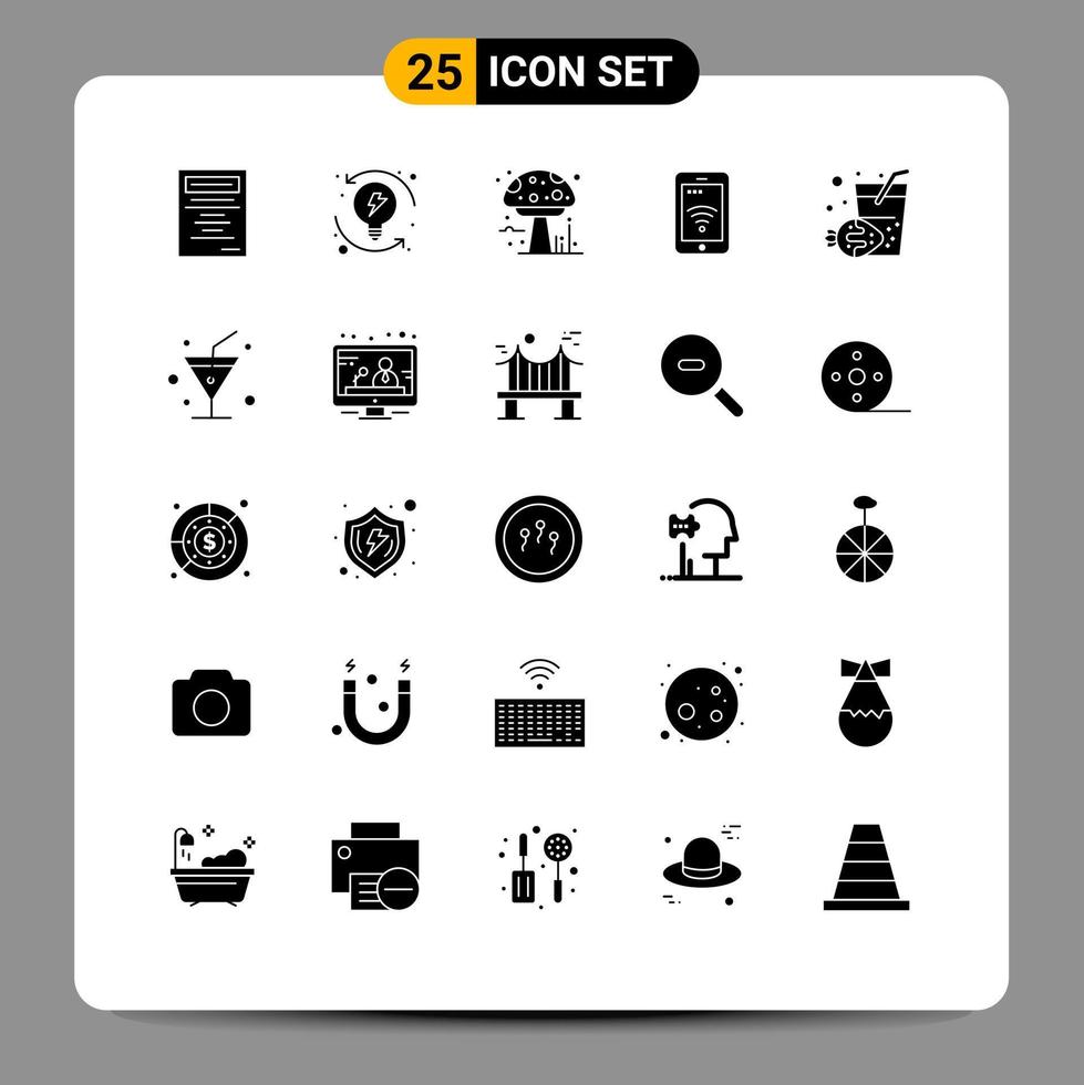 conjunto de 25 sinais de símbolos de ícones de interface do usuário modernos para bebida de verão sinal de wi-fi de outono elementos de design de vetores editáveis