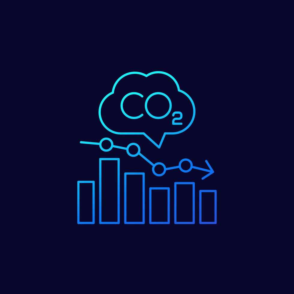 CO2, gráfico de níveis de emissões de carbono ícone linear vetor