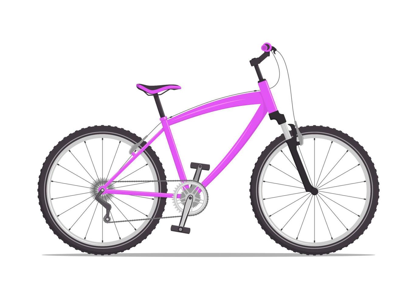 cidade moderna ou mountain bike com freios v. bicicleta multi-velocidade para adultos. ilustração em vetor plana, isolada no branco.