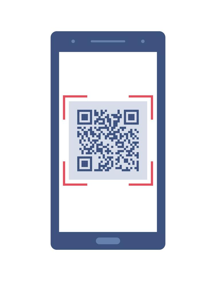 smartphone com um código qr na tela. digitalização de código qr ou captura de telefone celular. reconhecimento de ícones ou leitura de código qr em estilo plano. vetor